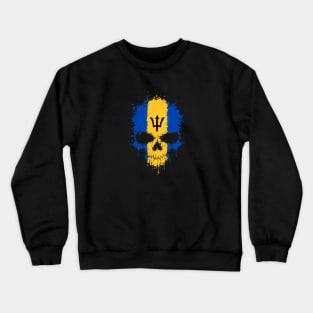 Chaotic Barbados Flag Splatter Skull Crewneck Sweatshirt